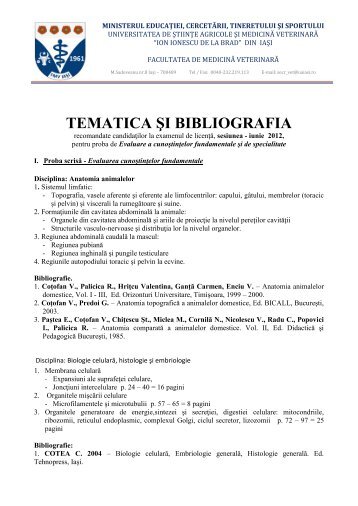 tematica şi bibliografia - Ion Ionescu de la Brad