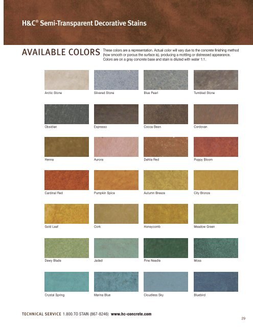 H And C Concrete Stain Color Chart