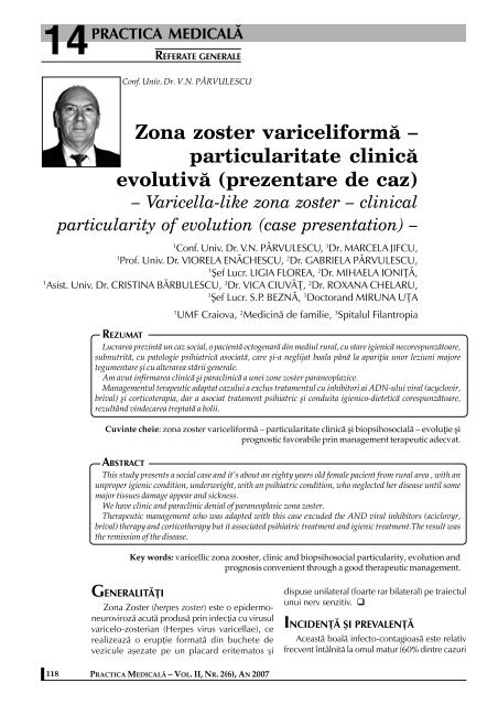 Zona zoster variceliformå – particularitate clinicå ... - medica.ro