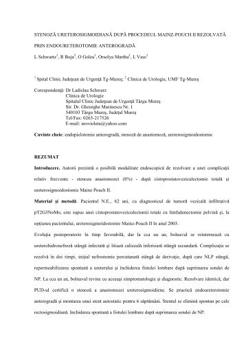 stenoză ureterosigmoidiană după procedeul ... - Revista Urologia