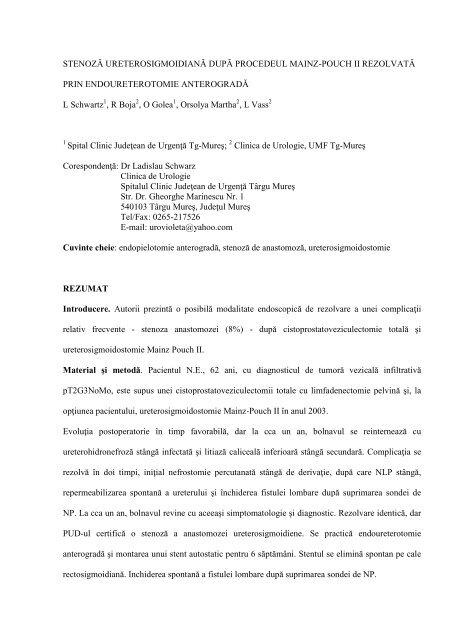 StenozÄ UreterosigmoidianÄ DupÄ Procedeul Revista Urologia