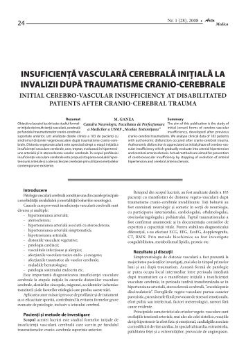 insuficienţă vasculară cerebrală iniţială la invalizii după - Arta Medica