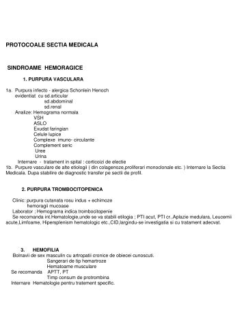 PROTOCOALE SECTIA MEDICALA SINDROAME HEMORAGICE