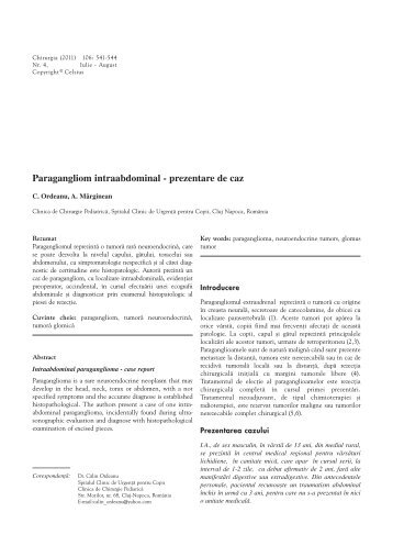 Paragangliom intraabdominal - prezentare de caz - Revista Chirurgia