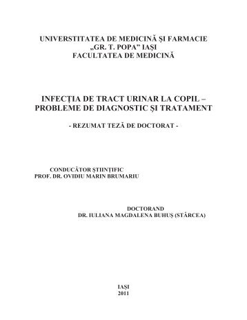 infecţia de tract urinar la copil. probleme de diagnostic ... - Gr.T. Popa