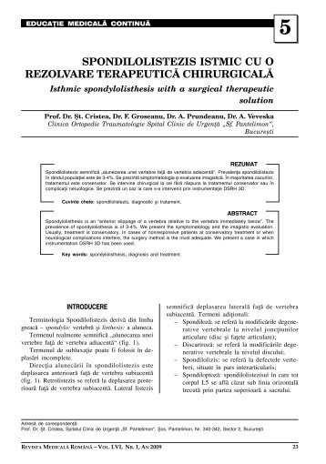 spondilolistezis istmic cu o rezolvare terapeuticå ... - medica.ro