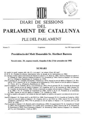 DSPC-P 073/01 - Parlament de Catalunya
