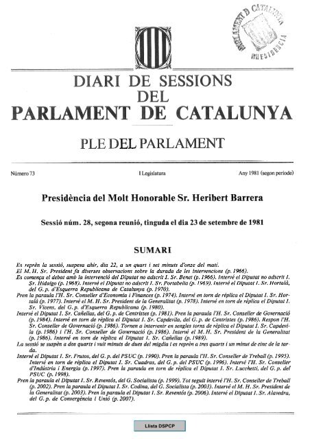 DSPC-P 073/01 - Parlament de Catalunya