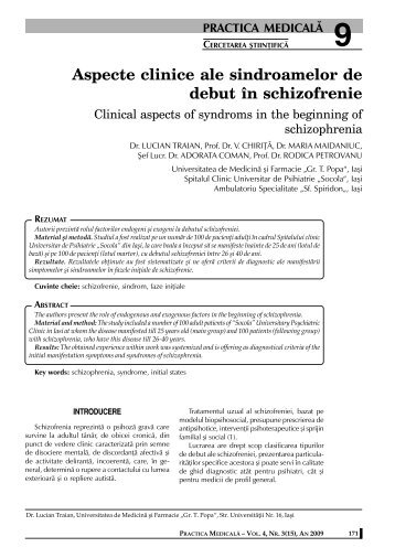 Aspecte clinice ale sindroamelor de debut în schizofrenie - medica.ro