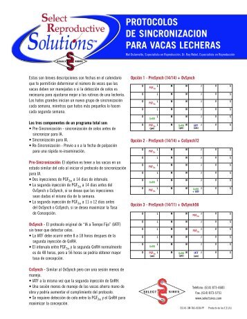 protocolos de sincronizacion para vacas lecheras - Select Sires, Inc.