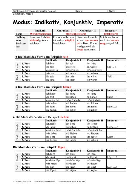 Modus (Indikativ, Konjunktiv, Imperativ) - Goetheschule Essen