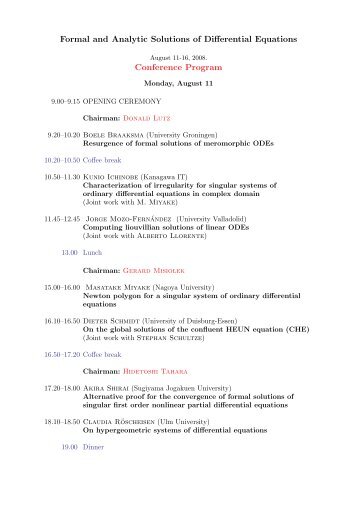 Formal and Analytic Solutions of Differential Equations Conference ...