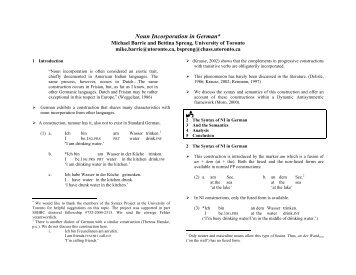 Noun Incorporation in German - University of Toronto