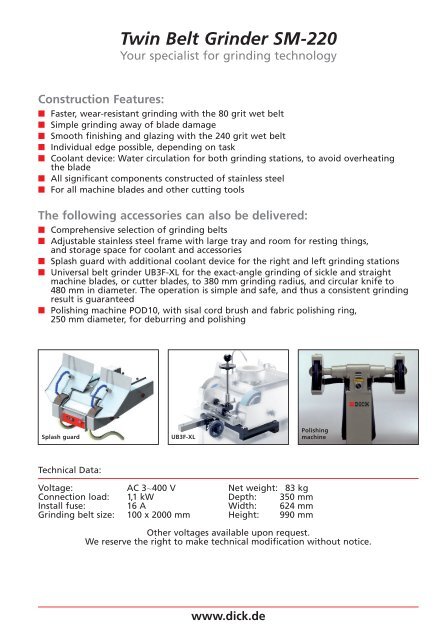 Twin Belt Grinder SM-220 - Friedr. DICK