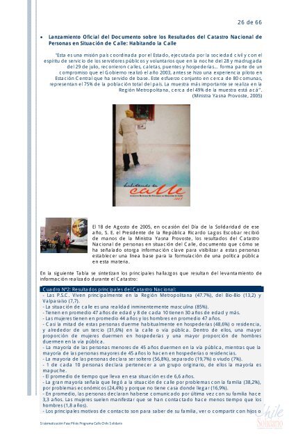 Documento N°1: Sistematización Programa Calle Chile Solidario