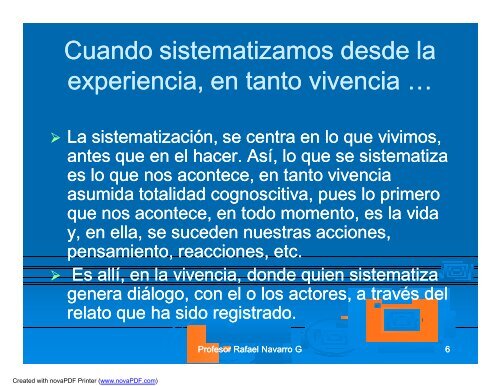 La Sistematización de Experiencias .