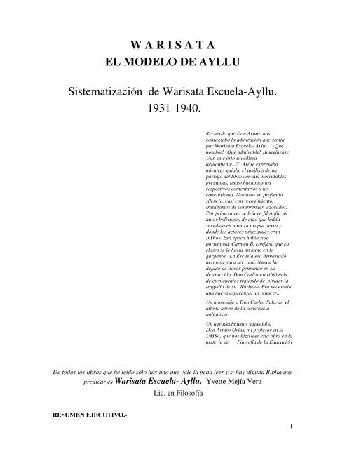 W A R I S A T A El Modelo De Ayllu Sistematización De - 