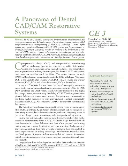 A Panorama of Dental CAD/CAM Restorative Systems