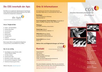 Orte & Informationen Kontakt Die CGS innerhalb der Apis - die Apis