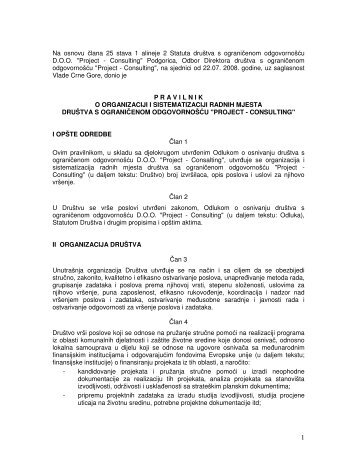 Pravilnik o organizaciji i sistematizaciji radnih mjesta