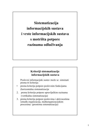 Sistematizacija informacijskih sustava i vrste informacijskih sustava ...