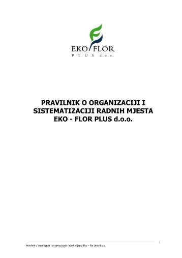 Pravilnik o organizaciji i sistematizaciji radnih mjesta - Eko Flor