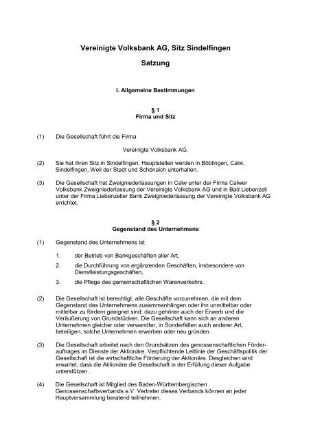 Satzung Ã¶ffnen / Download (PDF-Datei 148 Kb) - Vereinigte ...