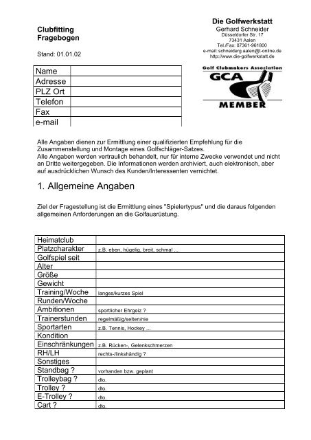 Pdf Fragebogen Golfwerkstatt Von Gerhard Schneider