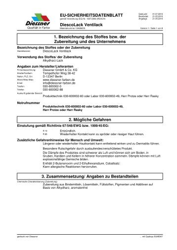 EG-DIN Sicherheitsdatenblatt - Diessner