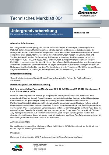 Technisches Merkblatt Untergrundvorbereitung Kunstharz - Diessner