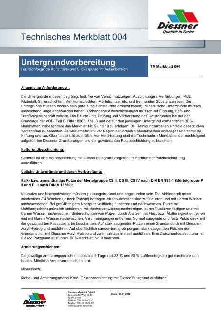 Technisches Merkblatt Untergrundvorbereitung Kunstharz - Diessner