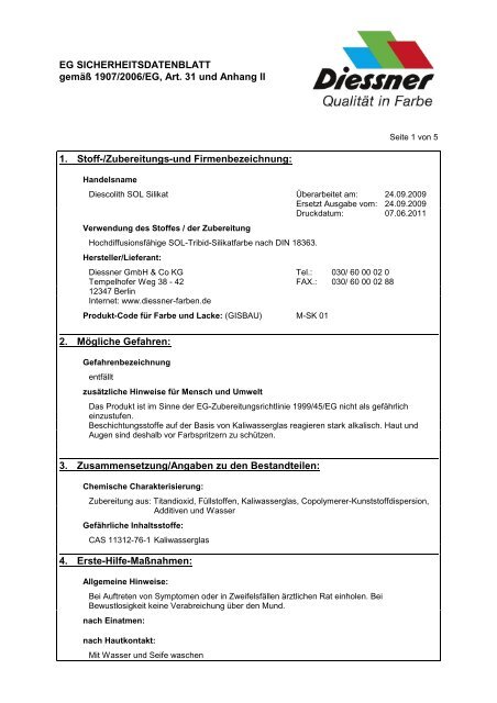 EG-DIN Sicherheitsdatenblatt - Diessner