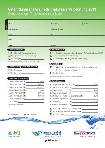 Gefährdungsanalyse nach Trinkwasserverordnung 2011 Checkliste ...