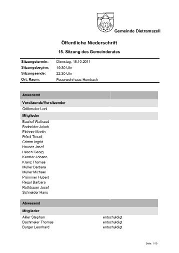 Öffentliche Niederschrift - Gemeinde Dietramszell