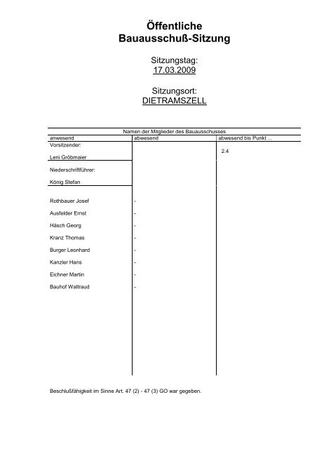 Öffentliche Bauausschuß-Sitzung - Gemeinde Dietramszell