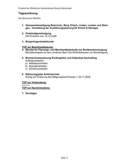 Öffentliche Gemeinderats-Sitzung - Gemeinde Dietramszell