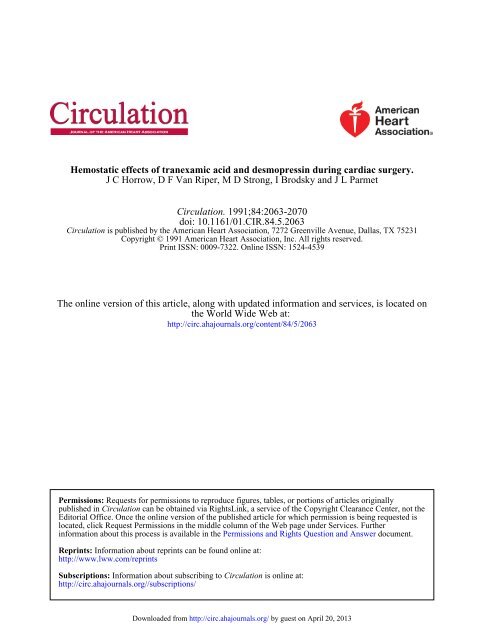 Hemostatic Effects of Tranexamic Acid and Desmopressin During ...