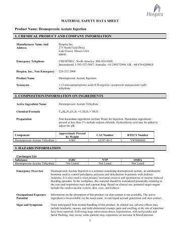 1 MATERIAL SAFETY DATA SHEET Product Name: Desmopressin ...