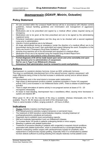 Desmopressin - Intensive Care & Coordination Monitoring Unit