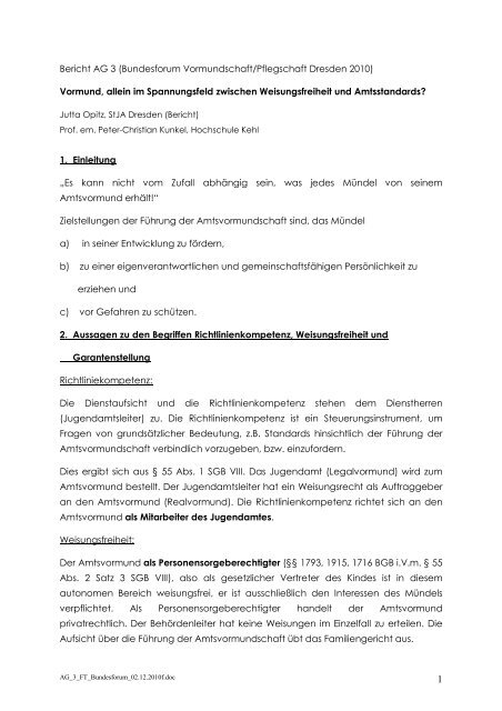 Bericht AG 3 (Bundesforum Vormundschaft/Pflegschaft Dresden 2010 ...