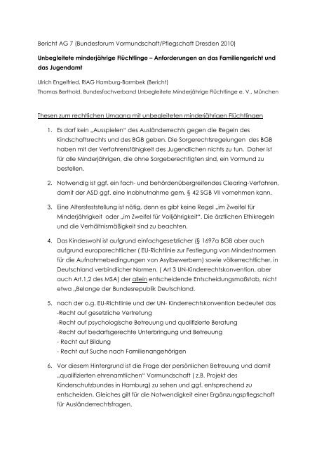 Bericht AG 7 (Bundesforum Vormundschaft/Pflegschaft Dresden 2010 ...