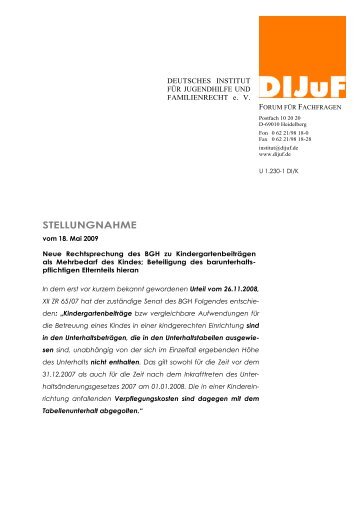 Neue Rechtsprechung des BGH zu Kindergartenbeiträgen - DIJuF