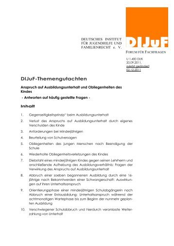 Anspruch auf Ausbildungsunterhalt und Obliegenheiten des ... - DIJuF