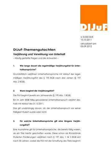 Verjährung und Verwirkung von Unterhaltsansprüchen vom ... - DIJuF