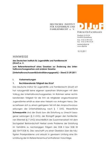 Hinweise des DIJuF zum Referentenentwurf
