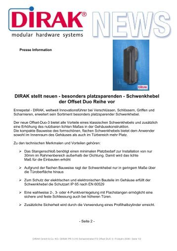 DIRAK PR 3-310 Schwenkhebel FS Offset DUO 3 - Dirak GmbH ...