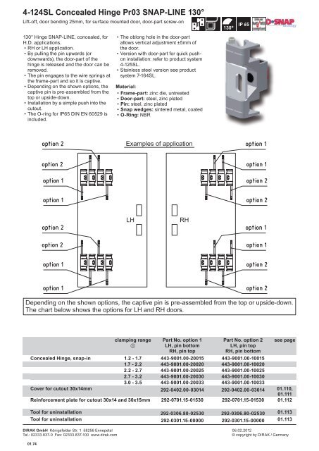 4-124SL Concealed Hinge Pr03 SNAP-LINE 130Â° - Dirak