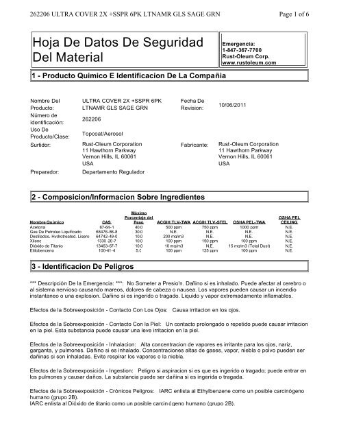 Hoja De Datos De Seguridad Del Material