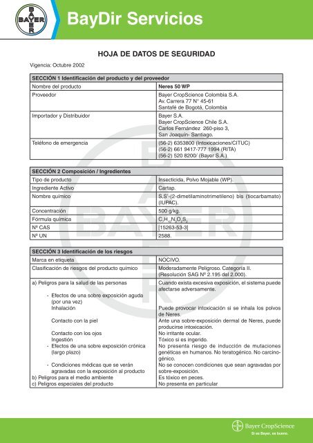 HOJA DE DATOS DE SEGURIDAD - Bayer CropScience Chile