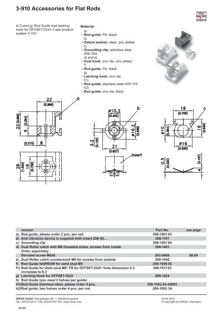 3-910 Accessories for Flat Rods - Dirak